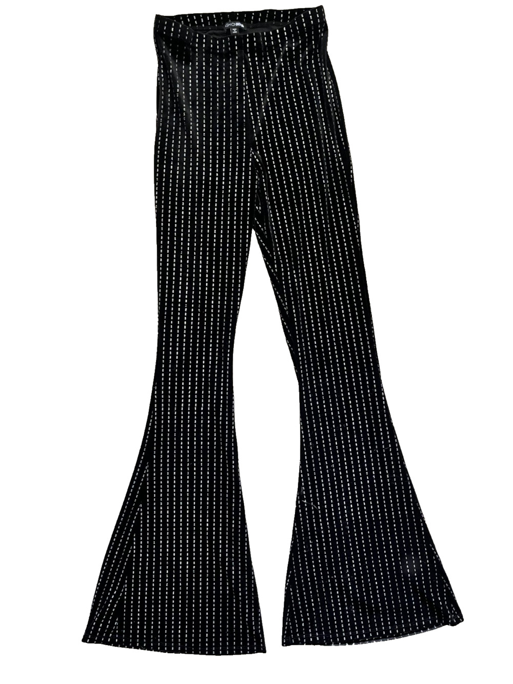 Women's Size Small Fashion Nova Black Flared Leggings with Metallic Stripes